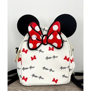 Rare Disney Loungefly Mini Purse Minnie Mouse Signature Ears White Stripped